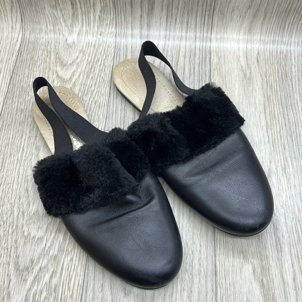 Elegant Black Fur-Trimmed Women's Mules